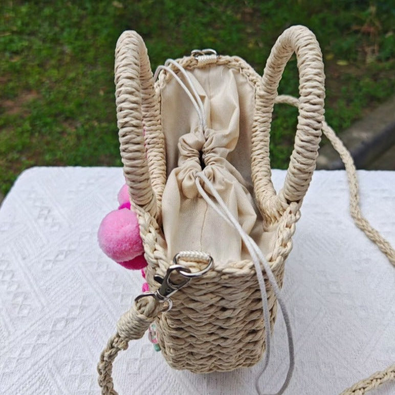 【オーダーメイド】名入れ かわいい毛糸玉ハンドバッグ|手作り カゴバッグ|誕生日 プレゼント - Fallook