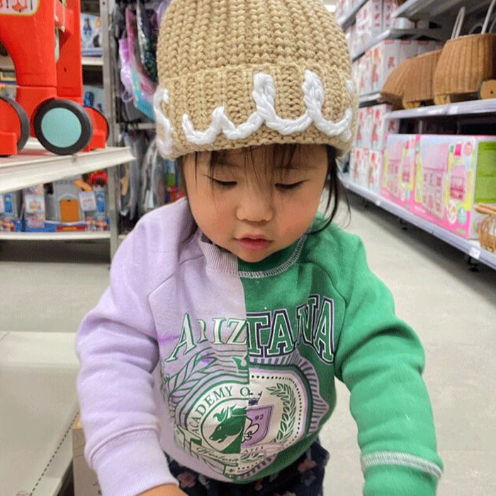 子供のためのカスタムニットポンポンビーニー 居心地の良い刺繍された冬の帽子-幼児や幼児のための心からの贈り物 - Fallook