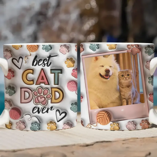 母の日祝 Cat Mom Cat Dad - 個性化された3D膨らませ効果プリントマグ·白いマグカップ - Fallook