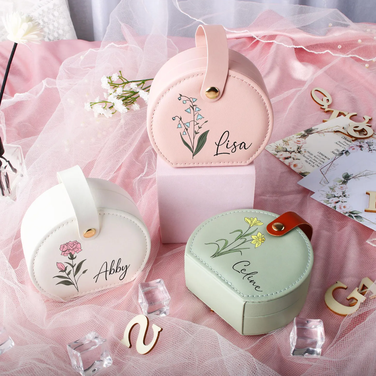 Personalized birth flower accessory storage box♬