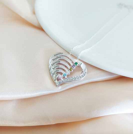 【家族の絆】誕生石でつなぐ名入れネックレス ハート形