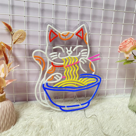 招き猫ラーメン 招き猫2ネオンサイン - Fallook