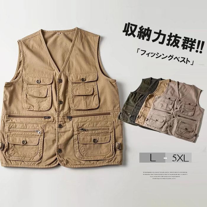 野外フェスなどに最適!☆商店風☆全4色 フィッシングベスト メッシュ カメラマンベスト ミリタリー メンズ レディース 多機能 お釣り ノースリーブ ジャケット アウトドア 速乾 春 夏 秋 - Fallook