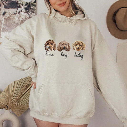 犬/猫/ペット/子供の写真 アバター を入れたカスタマイズされた長袖スウェットシャツ 帽子のシャツ - Fallook