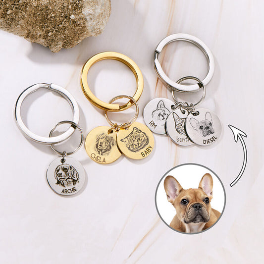 犬 猫 ペット 写真 名入れ 刻印 ペアキーホルダー カスタマイズ(プレート1枚から)