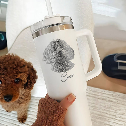 犬&猫 ペット 写真入り 名入れ 蓋付き  1182ml 真空断熱 保温 保冷 タンブラー オリジナル