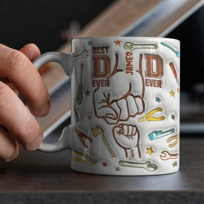 Best Dad Everパーソナライズされた名前カスタムキッズ 3D 膨張効果プリントマグ - Fallook