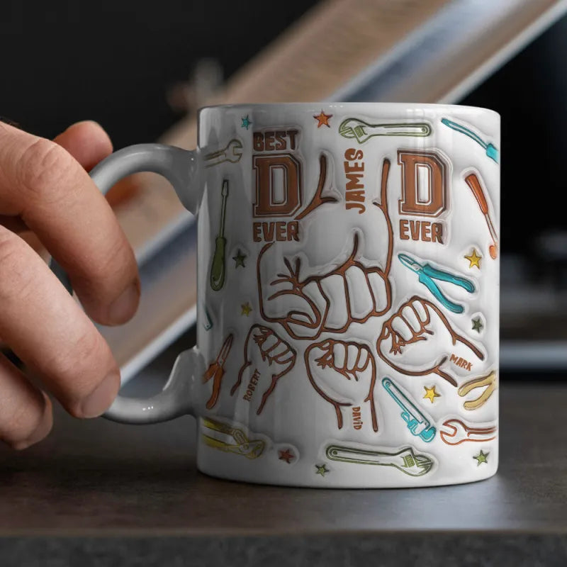 Best Dad Everパーソナライズされた名前カスタムキッズ 3D 膨張効果プリントマグ - Fallook