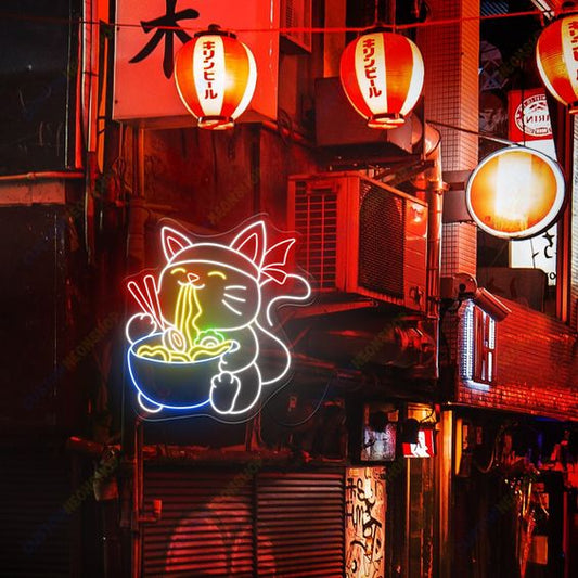 招き猫ラーメン 招き猫ネオンサイン - Fallook