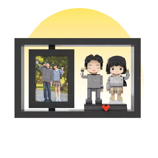 カスタマイズされた 2 人ビルディングブロックキャラクターフォトフレーム小さな粒子ビルディングブロック家の装飾ビルディングブロック人形 黒のフォトフレーム - Fallook