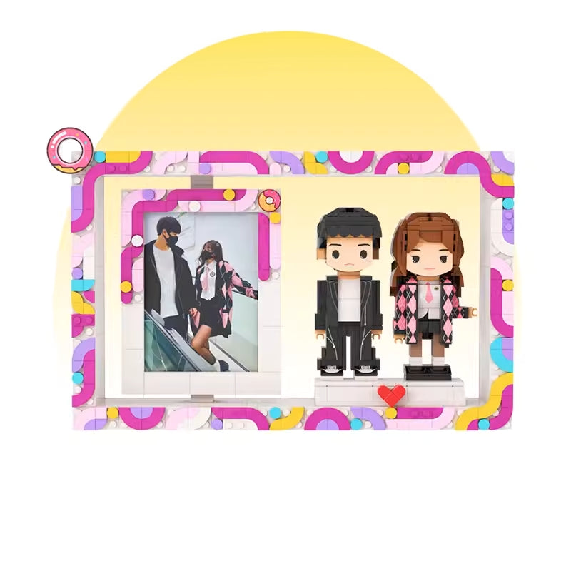 カスタマイズされた 2 人ビルディングブロックキャラクターフォトフレーム小さな粒子ビルディングブロック家の装飾ビルディングブロック人形 紫 - Fallook