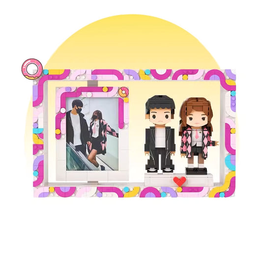カスタマイズされた 2 人ビルディングブロックキャラクターフォトフレーム小さな粒子ビルディングブロック家の装飾ビルディングブロック人形 紫 - Fallook