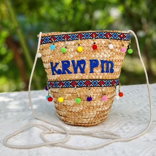 【オーダーメイド】名入れ 草編 エスニックスタイルのクロスボディバッグ - Fallook