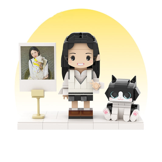 カスタマイズされた単一の立ち姿とペットの積み木フィギュア 牛猫 - Fallook