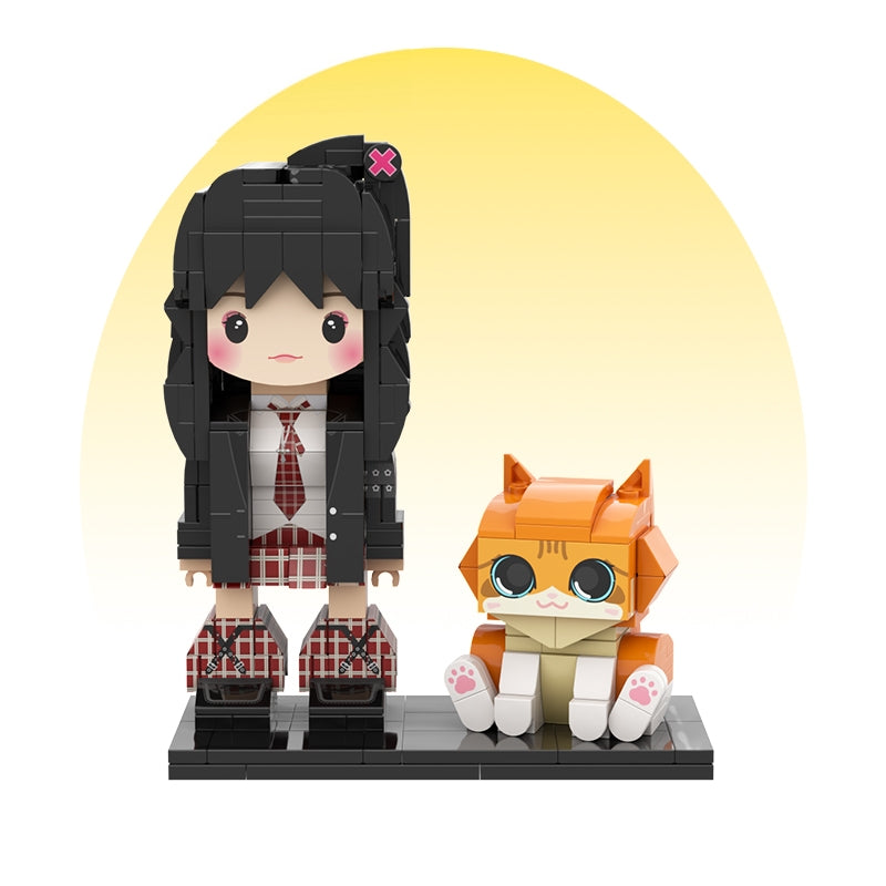 カスタマイズされた単一の立ち姿とペットの積み木フィギュア オレンジ色の猫 - Fallook