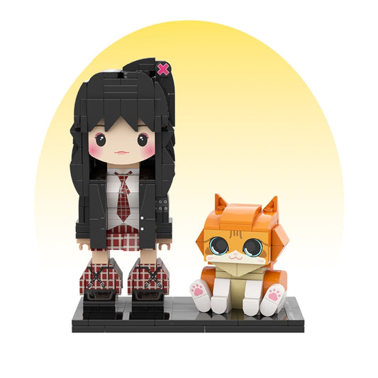 カスタマイズされた単一の立ち姿とペットの積み木フィギュア オレンジ色の猫 - Fallook