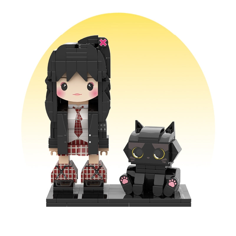 カスタマイズされた単一の立ち姿とペットの積み木フィギュア 黒猫 - Fallook