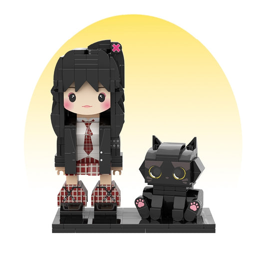 カスタマイズされた単一の立ち姿とペットの積み木フィギュア 黒猫 - Fallook