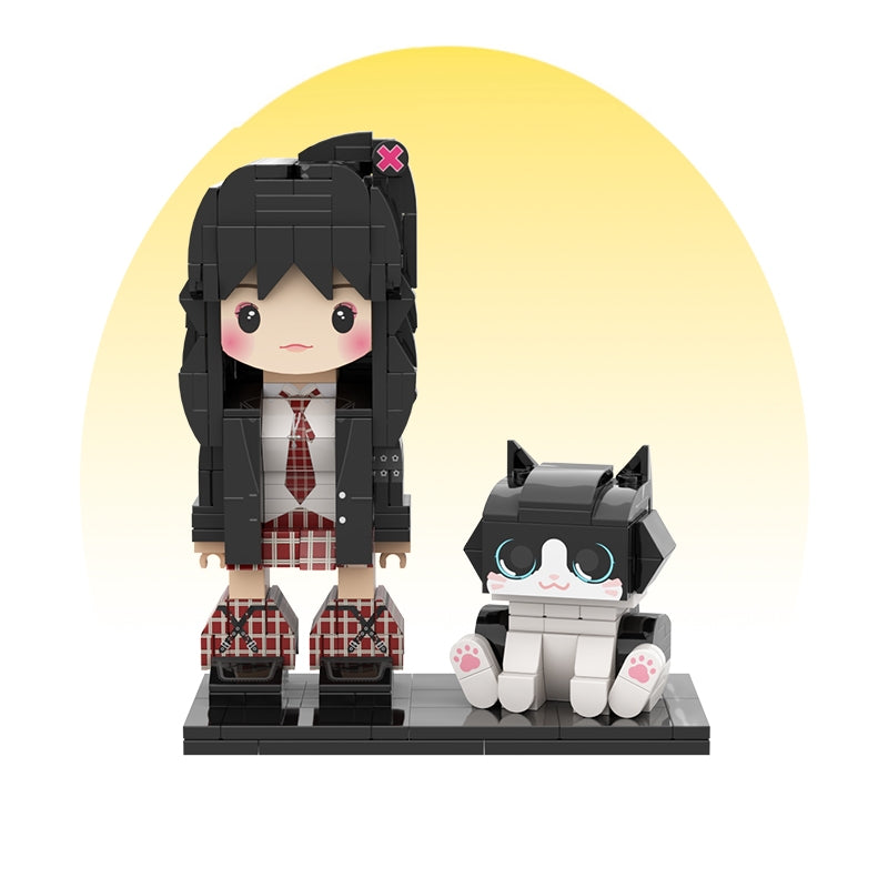 カスタマイズされた単一の立ち姿とペットの積み木フィギュア 牛猫 - Fallook