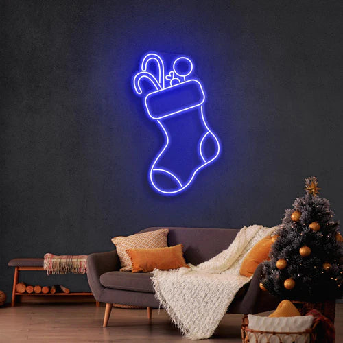 クリスマスソックスのネオンサイン付きキャンディ · クリスマスのネオンサイン · 部屋 ネオン ライト - Fallook