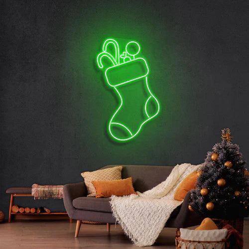 クリスマスソックスのネオンサイン付きキャンディ · クリスマスのネオンサイン · 部屋 ネオン ライト - Fallook