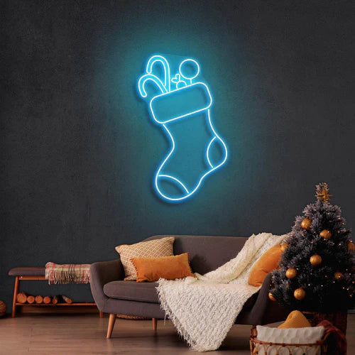 クリスマスソックスのネオンサイン付きキャンディ · クリスマスのネオンサイン · 部屋 ネオン ライト - Fallook