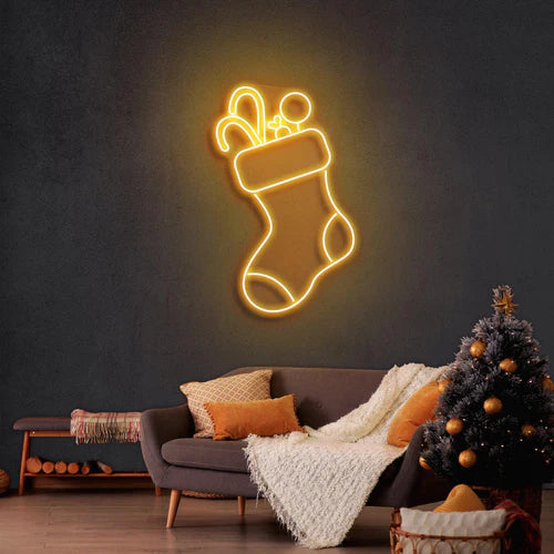 クリスマスソックスのネオンサイン付きキャンディ · クリスマスのネオンサイン · 部屋 ネオン ライト - Fallook
