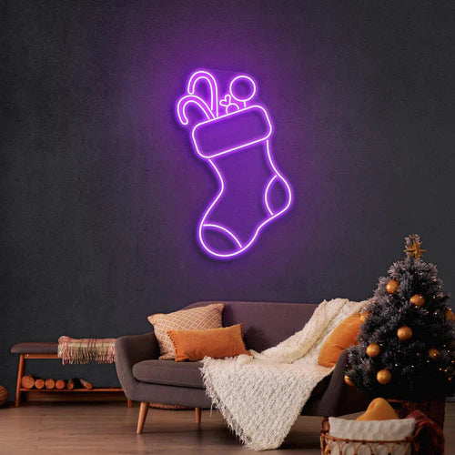 クリスマスソックスのネオンサイン付きキャンディ · クリスマスのネオンサイン · 部屋 ネオン ライト - Fallook