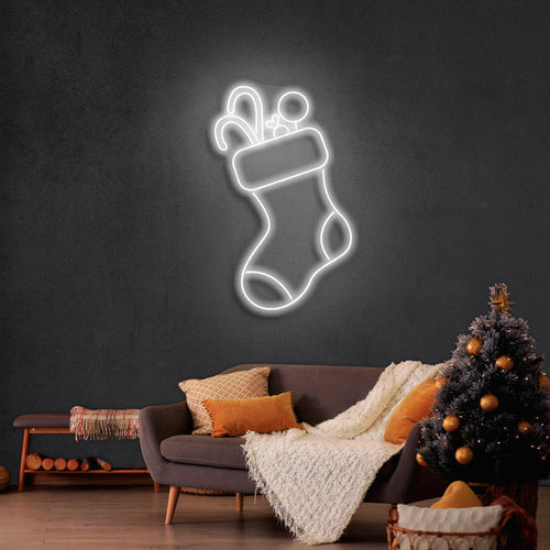 クリスマスソックスのネオンサイン付きキャンディ · クリスマスのネオンサイン · 部屋 ネオン ライト - Fallook