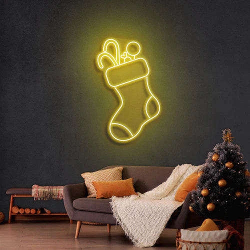 クリスマスソックスのネオンサイン付きキャンディ · クリスマスのネオンサイン · 部屋 ネオン ライト - Fallook