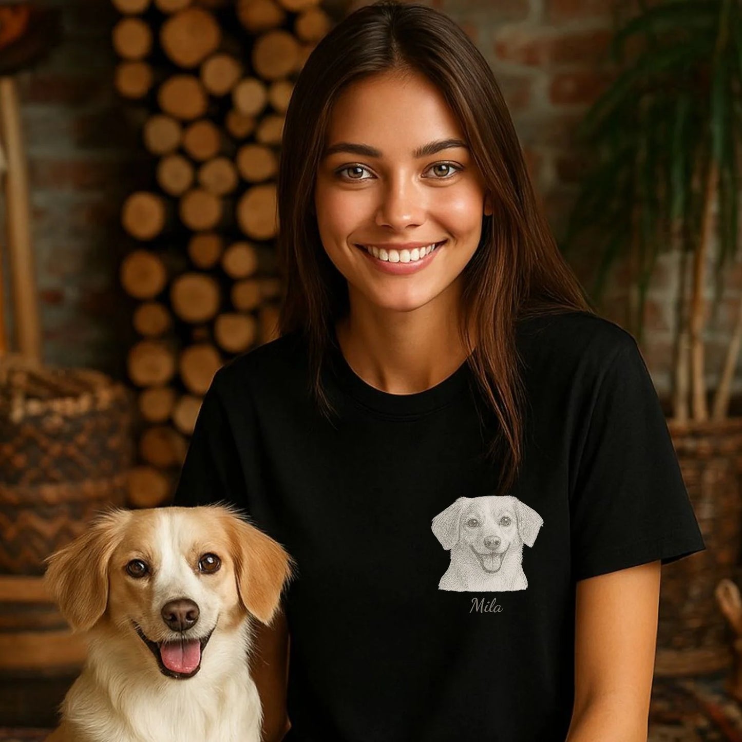 印絵 愛犬・愛猫ペット 写真オーダーメイドTシャツ 黒白