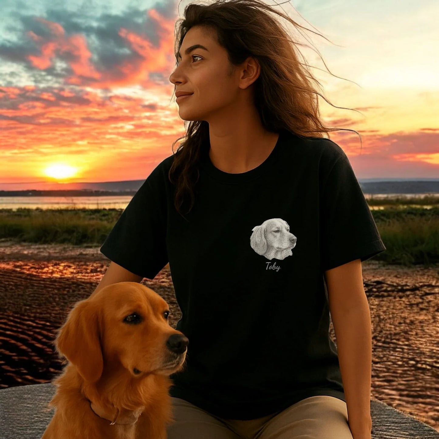 印絵 愛犬・愛猫ペット 写真オーダーメイドTシャツ 黒白