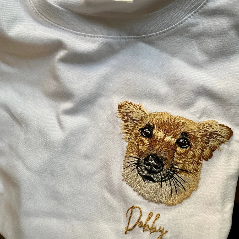 New Arrival! 刺繍 写真オーダーメイドTシャツ 愛犬・愛猫ペット - Fallook
