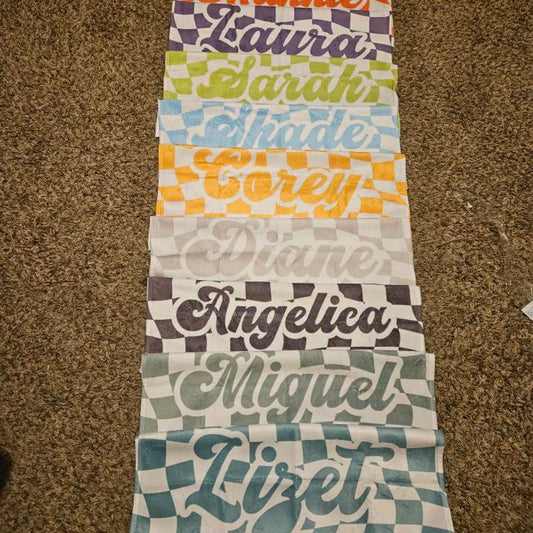 オリジナル名前入りビーチタオル ♪ 碁盤目風です