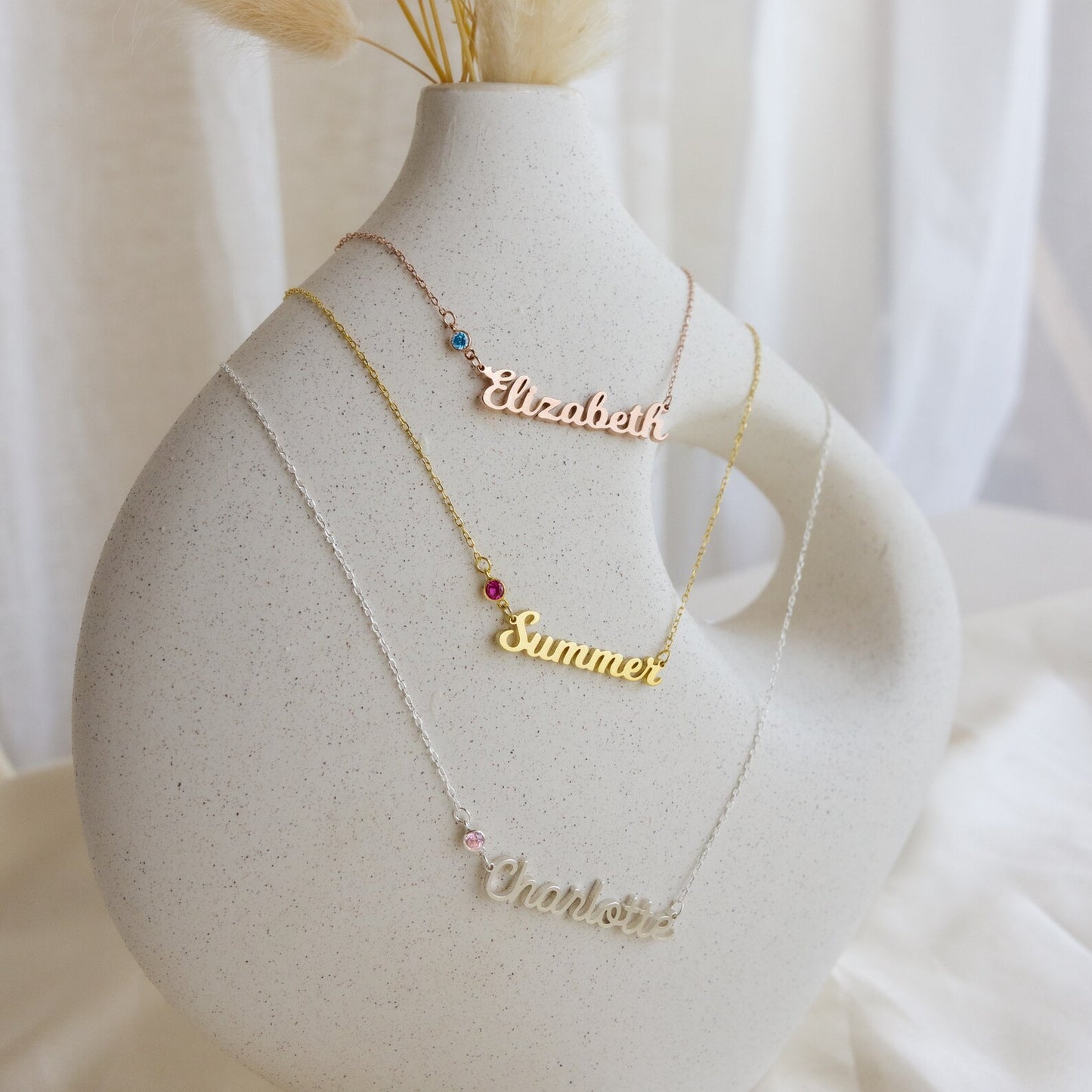 【オーダーメイド】ハンドメイド 誕生石 名前ネックレス