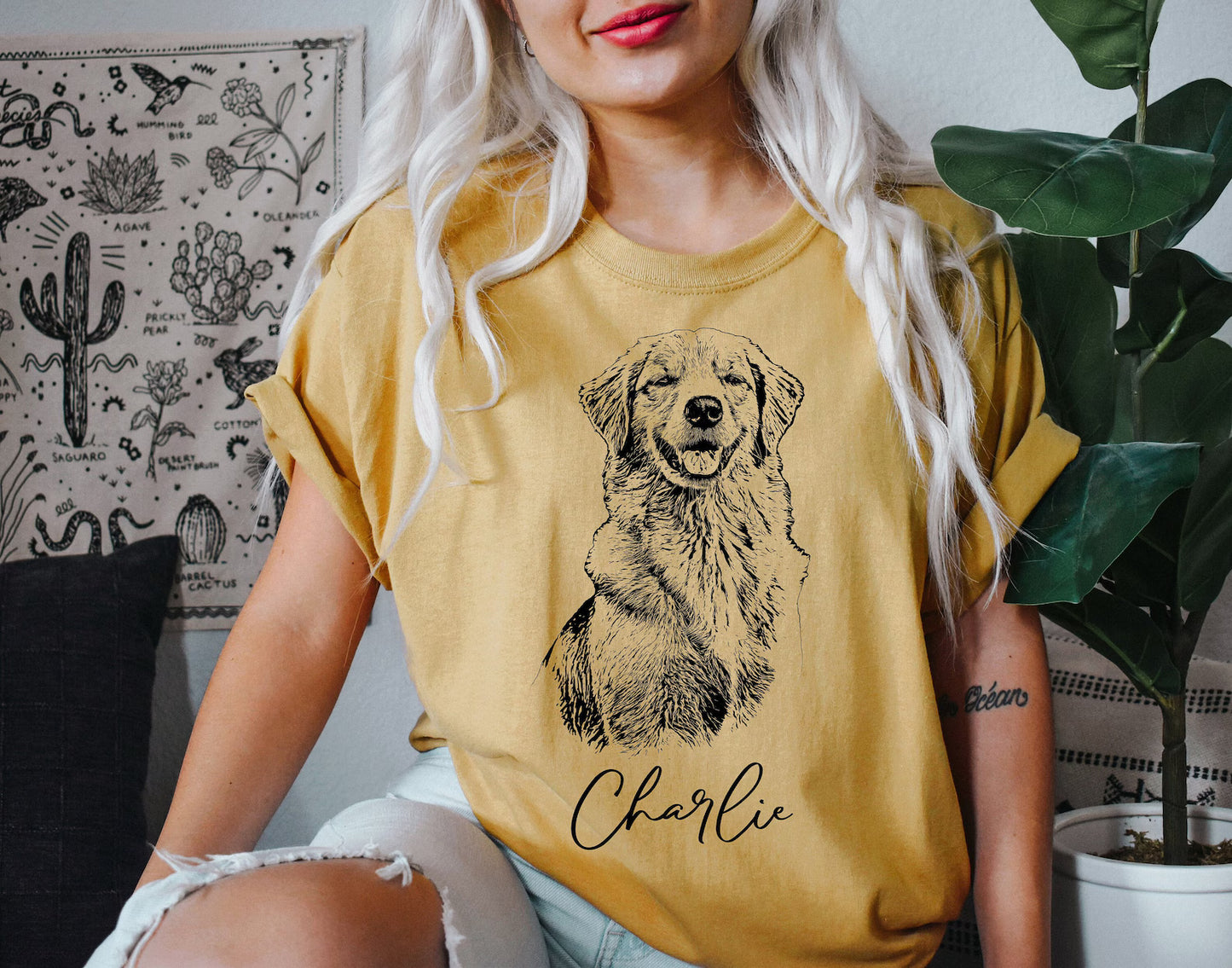 印絵 ペットの写真と名前入り カスタムTシャツ 大きな図案 「Black&White」
