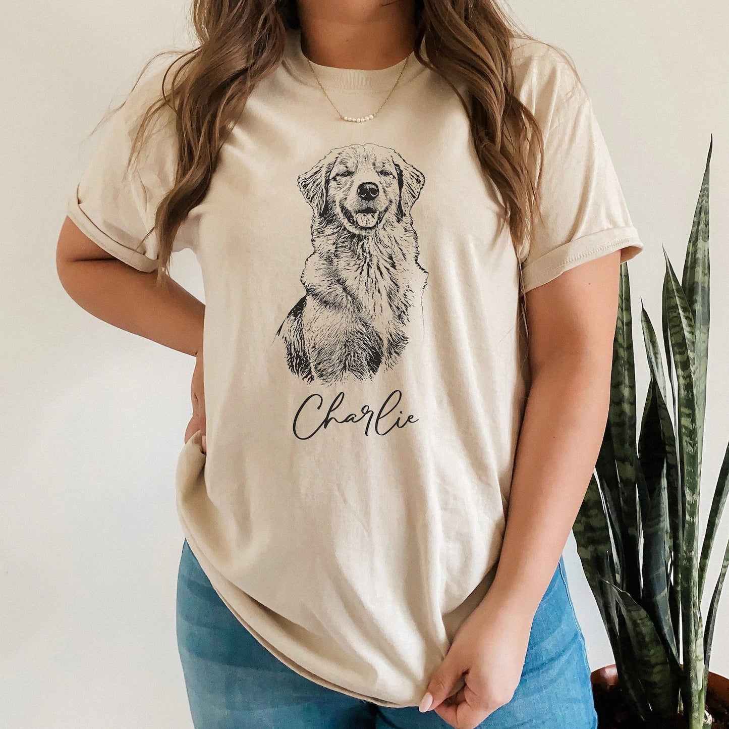 印絵 ペットの写真と名前入り カスタムTシャツ 大きな図案 「Black&White」