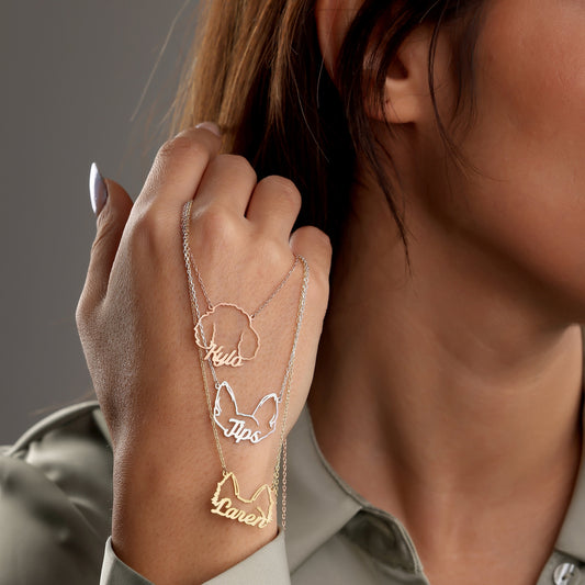 犬猫ネームネックレス デザイン犬猫耳ネックレス - Fallook