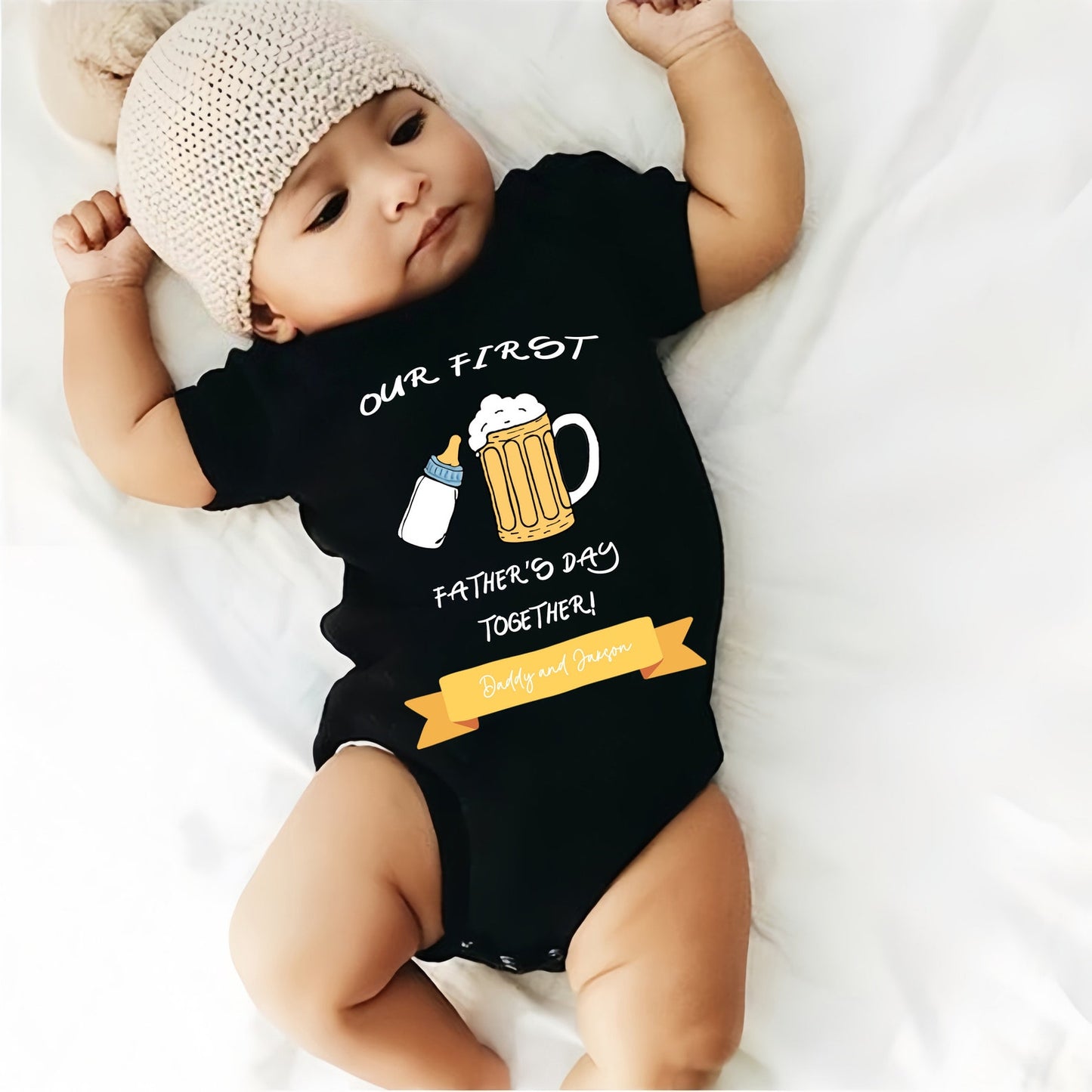 Our First Father's Day-父の日 パーソナライズされたベビーワンジー ビール - Fallook