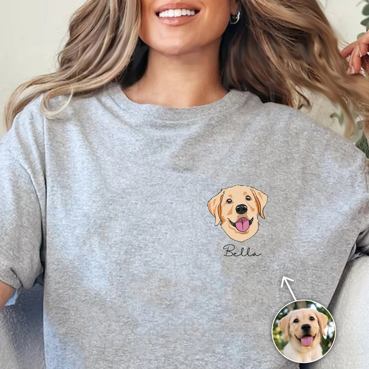 印絵 愛犬・愛猫ペット 写真オーダーメイドTシャツ 線 カートゥーンバージョン