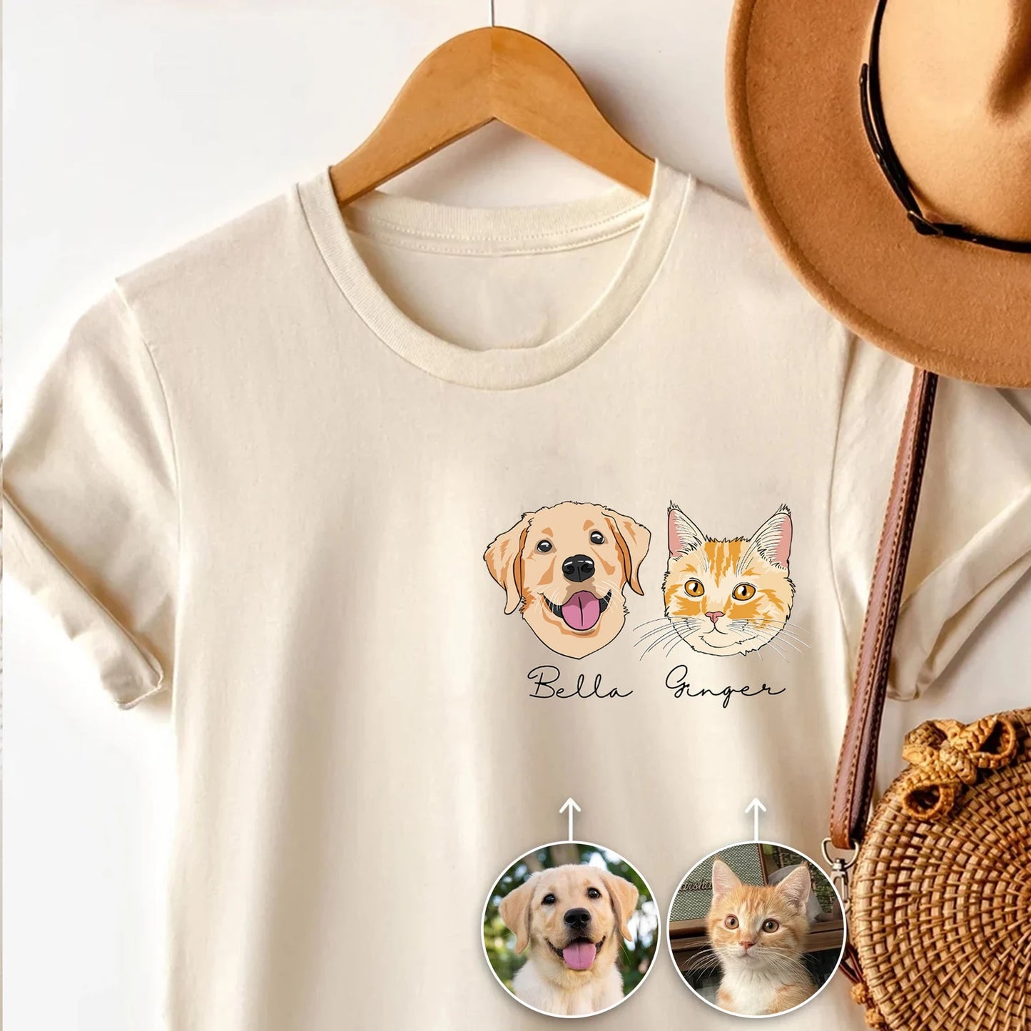 印絵 愛犬・愛猫ペット 写真オーダーメイドTシャツ 線 カートゥーンバージョン