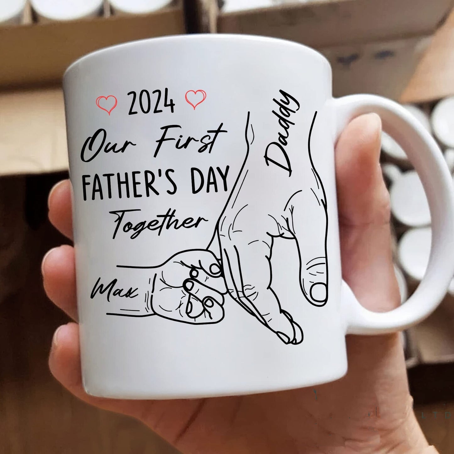 Our First Father's Day 子供たちの手を握るパーソナライズされたお父さんマグツール トップハット 父の手を握って - Fallook