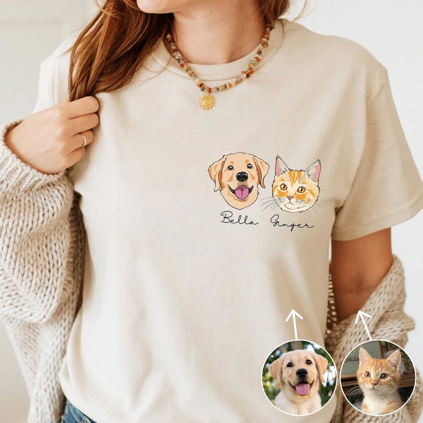 印絵 愛犬・愛猫ペット 写真オーダーメイドTシャツ 線 カートゥーンバージョン