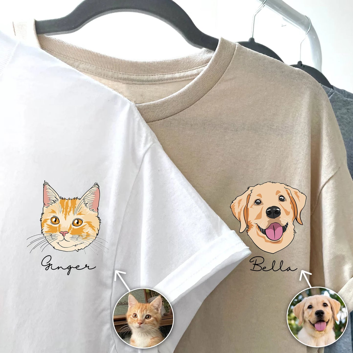 印絵 愛犬・愛猫ペット 写真オーダーメイドTシャツ 線 カートゥーンバージョン
