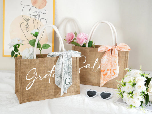 パーソナライズされた花嫁介添人のビーチバッグ リボンとあなたの名前がついています - Fallook