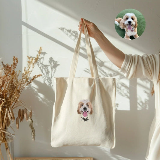 片面刺繡♪名入れペット写真による作成トートバッグ♪ お散歩バッグ♪おしゃれバッグ♪ - Fallook