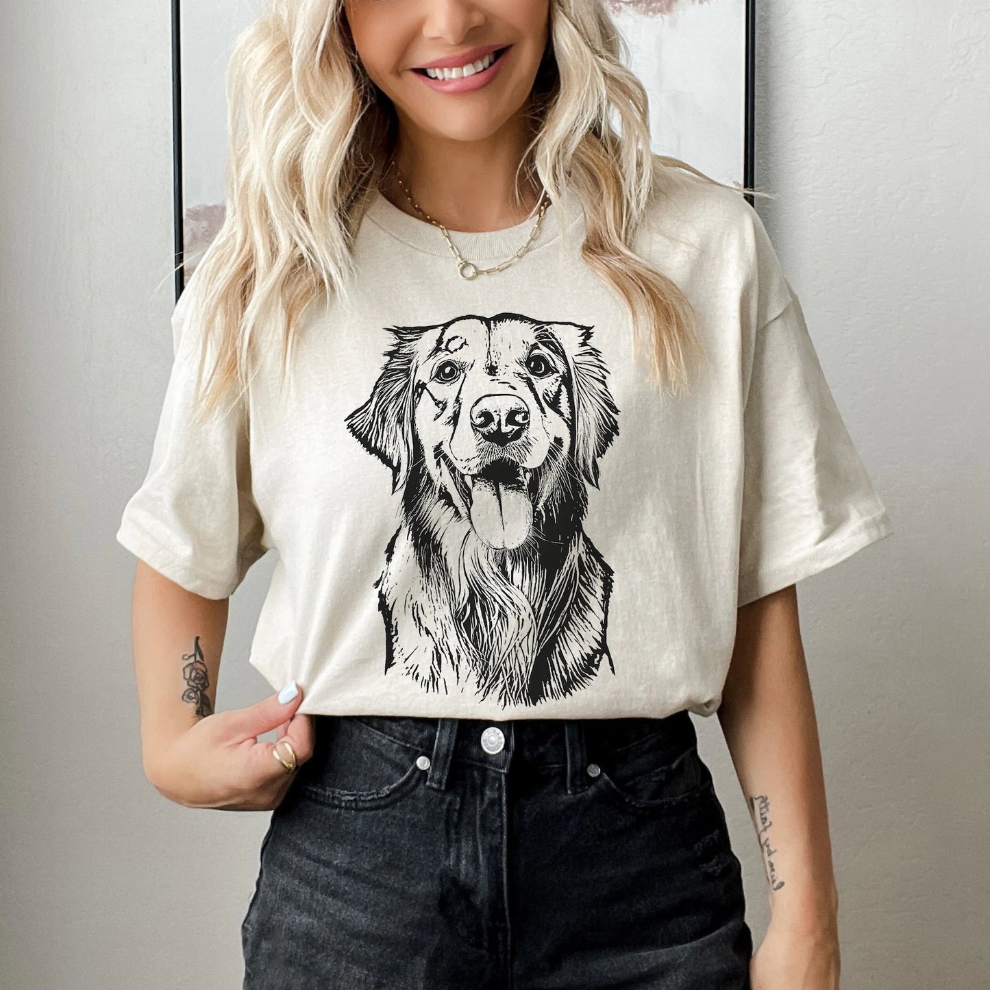 印絵 ペットの写真と名前入り カスタムTシャツ 大きな図案 「Black&White」