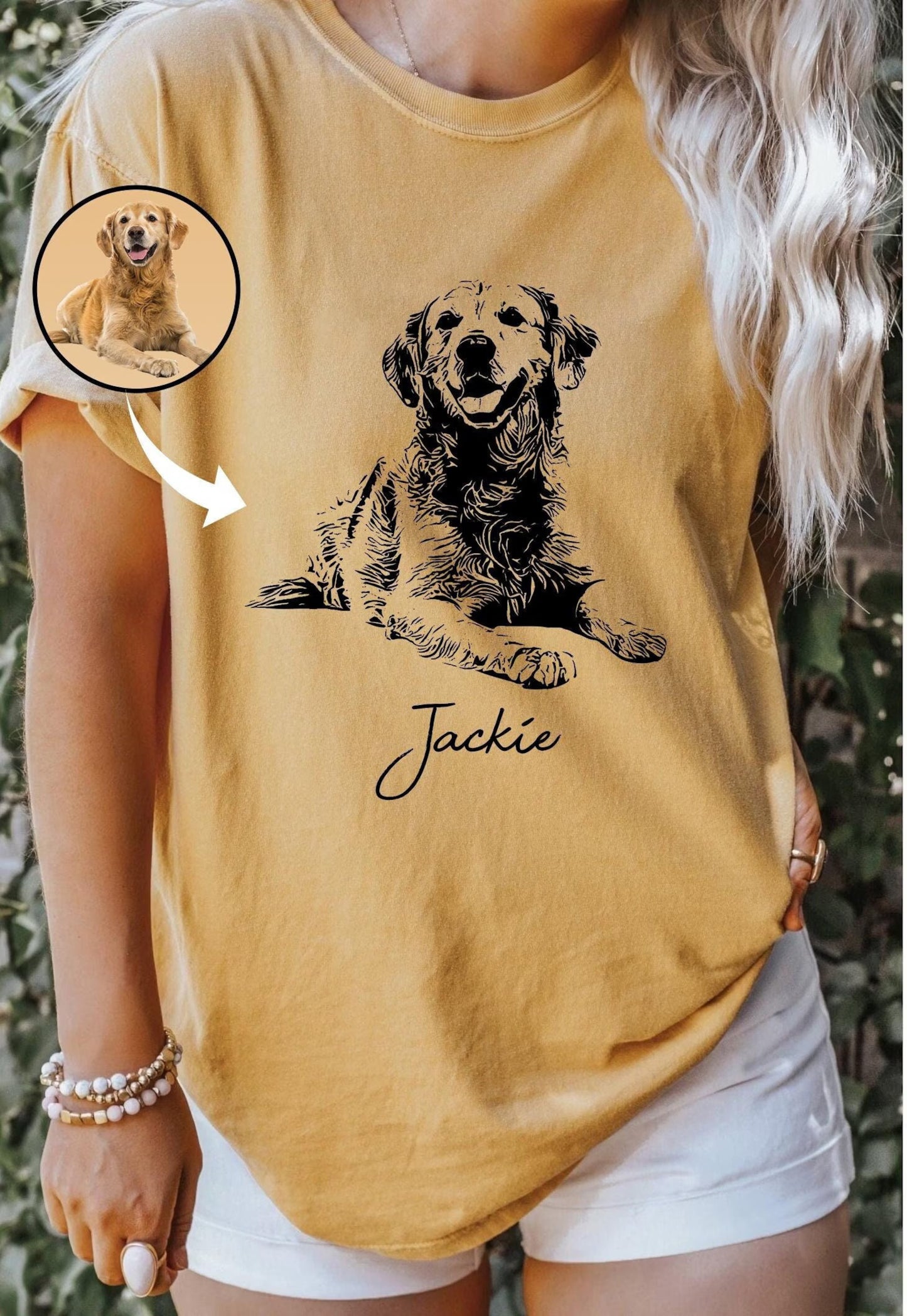印絵 ペットの写真と名前入り カスタムTシャツ 大きな図案 「Black&White」