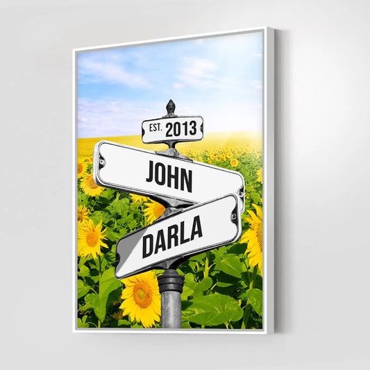 ❗️送料は無料 カスタムズック多色額縁 道路標識 掛け絵 |ひまわり