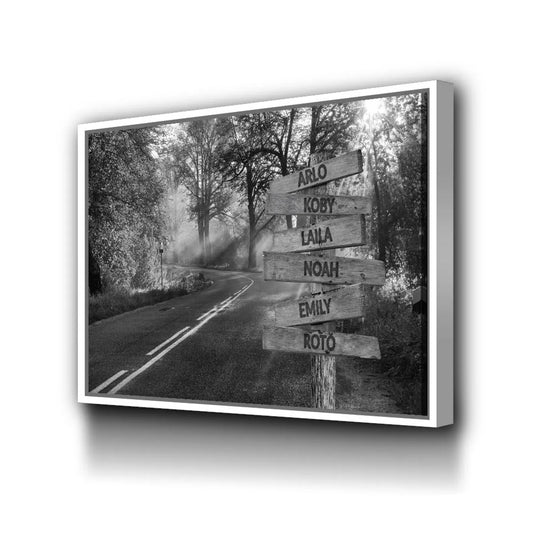 ❗️送料は無料 カスタムズック多色額縁 道路標識 掛け絵 |黒白 旅行のみち